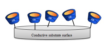 Figure9. Schematic of a nanocomposite of cyclodextrin and conductive substrate for biosensing applications